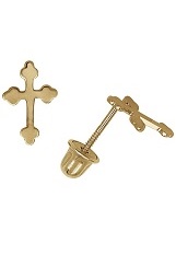 superb tiny 14K yellow gold baby cross earrings